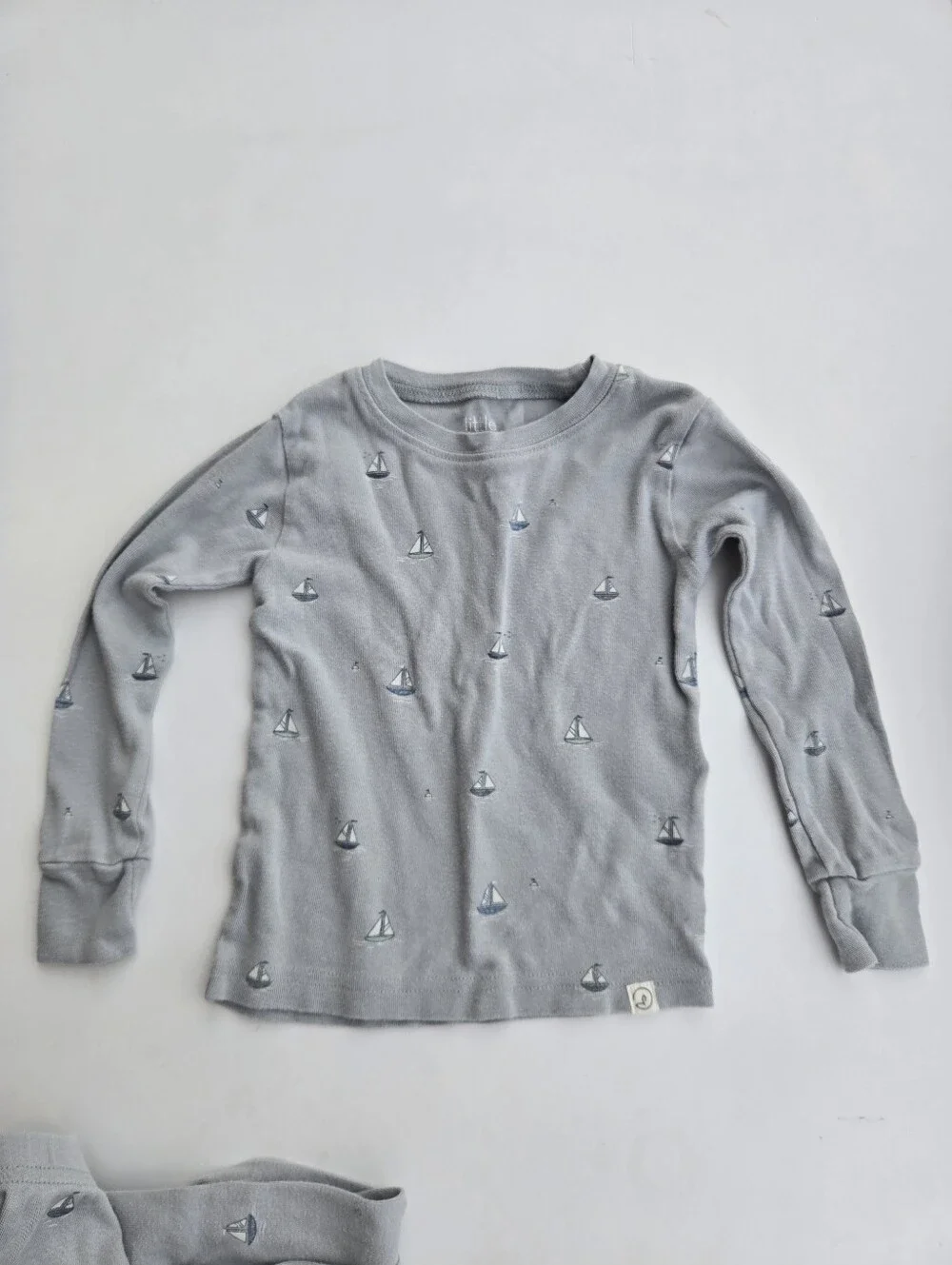 Little Planet  Sailboat Pajama Set in Light Blue Gray Organic Cotton 2T